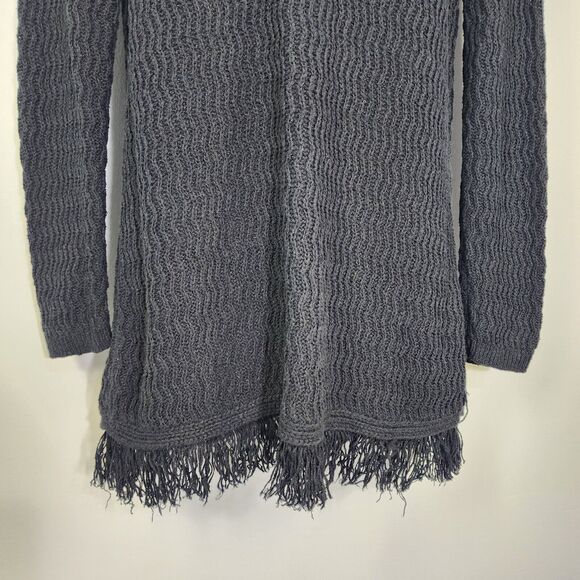 J Jill Sweater Size Medium Womens Black Fringed Tunic Textured Knit Long Sleeve - Picture 6 of 9